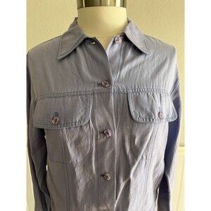 Debra DeRoo Collar Button Up Jacket Lightweight Silk Linen Blend Periwinkle S